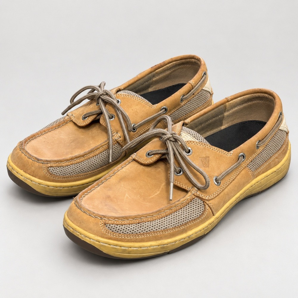 Sperry Top-Sider Mens Billfish Tan Leather Mesh Boat Shoes 11.5M 0771246